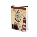 Kleines Reisetagebuch DIN A5 rot maritim mit Anker & Leuchtturm - Notizbuch mit leeren Seiten