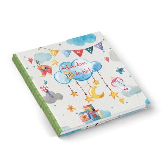 Babytagebuch quadratisch "Schön, dass du da bist" blau grün - Baby Tagebuch Geschenk