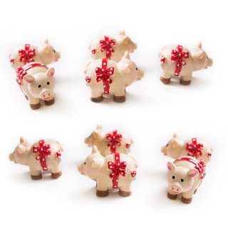 10 kleine Glücksschweinchen mit roter Schleife 3 cm
