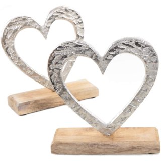 2 große Herzen aus Metall & Holz - 16 cm - Metallherz Deko zum Hinstellen 16 cm