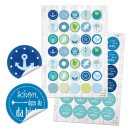Aufkleber Set 24 Schön, dass du da bist + 35 Sticker mit maritimen Motiven blau türkis  - Taufe Kommunion