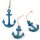 Maritimer Schiffsanker aus Holz in blau - 8 cm - 3 St&uuml;ck mit Tau zum Aufh&auml;ngen