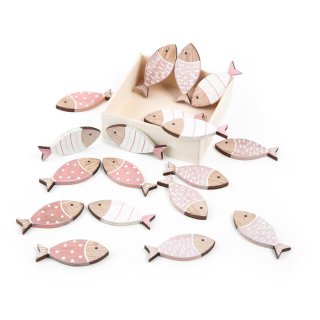 18 kleine Fische aus Holz rosa weiß 6 cm Kommunion Taufe Deko