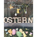 Osteranh&auml;nger 4 Eier + 6 Osterhasen wei&szlig; gelb aus Holz