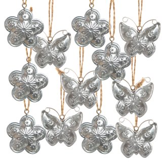 12 Geschenkanhänger aus Metall weiß silber - Herz + Blume - 4 cm