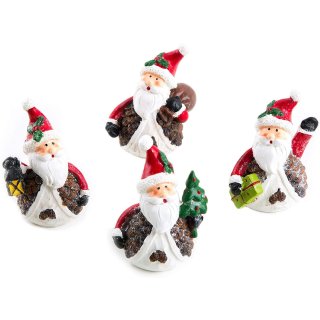 4 Nikolaus Figuren Weihnachtsmann rot weiß braun 7 cm mit Tannenzapfen 