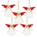 5 Engelanhänger aus Holz rot weiß - Engel mit Schnur zum Aufhängen