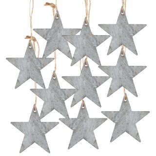 10 Sterne Anhänger Weihnachtsanhänger aus Holz grau shabby 10 cm