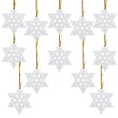 12 Schneeflocken Streuteile aus Holz m. Loch + goldene Schnur z. Aufhängen Streudeko Deko Weihnachten