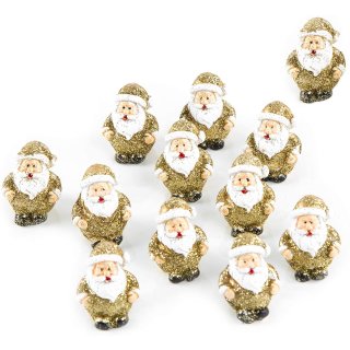 12 Mini Nikoläuse Gold mit Glitter kleine Weihnachtsmann Figuren