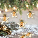 3 Weihnachtsanhänger Sterne mit Rentier gold braun natur 11,5 - Deko Weihnachten
