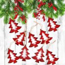 5 Christbaumanh&auml;nger zu Weihnachten - Baum aus Metall zum Aufh&auml;ngen - Farbe rot