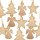 12 Holzanhänger zu Weihnachten - Baum + Stern + Engel - natur braun glitzernd 5 cm