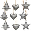 Weihnachtsanhänger Set 3 x 3 silberfarbene Anhänger Baum + Stern + Herz aus Metall