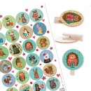 24 Adventskalenderzahlen f. DIY Adventskalender: Aufkleber + Holzklammern rund 4 cm bunt für Kinder