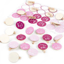 24 runde Holzklammern + 24 Sticker Sch&ouml;n, dass du da bist rosa pink - Give-Away Taufe Kommunion M&auml;dchen