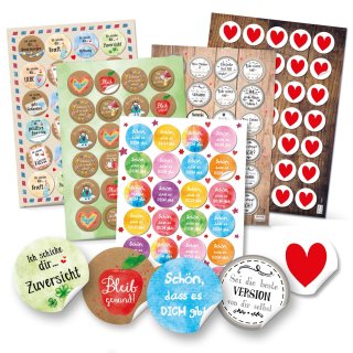 Sticker SET - 131 bunte Geschenkaufkleber zu Liebe Freundschaft Gesundheit Zuversicht