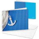 3 Stück maritime Grußkarten mit Anker blau...