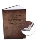 Rezeptbuch DIN A5 MEINE REZEPTE braun in Lederoptik - Vintage Kochbuch Blankobuch mit Metallecken