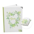 Hochzeitsgästebuch grün weiß DIN A4 -  Gästebuch zur Hochzeit Herz groß Blätter - mit Metallecken