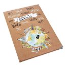 Gästebuch DIN A4 Hardcover braun mit Weltkugel Globus Motiv braun bunt - leere Seiten - mit Metallecken