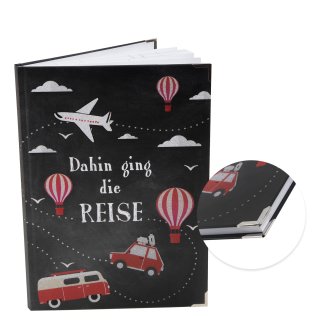 Reisebuch DAHIN GING DIE REISE schwarz rot mit leeren Seiten DIN A4 mit Metallecken