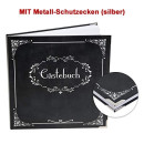 Gästebuch schwarz weiß edel - quadratisches Buch 21 x 21 cm leer zum Eintragen mit Metallecken