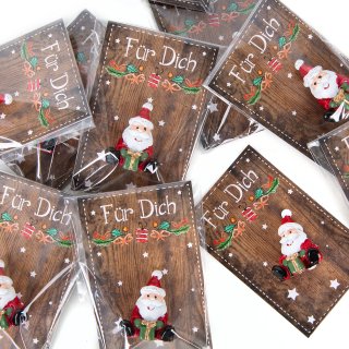 10 Mini Nikolaus Figuren rot weiß + rustikale Karte mit Text für Dich - als Gastgeschenk