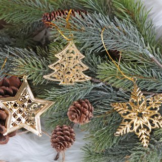 9 filigrane Weihnachtsanhänger gold Baum Stern Schneeflocke Weihnachtsdeko Geschenkanhänger