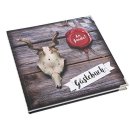 Bayerisches Gästebuch rustikal Holzoptik 21 x 21 cm - Gäste Buch zum Einschreiben mit Metallecken