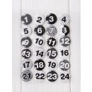 Zahlenbuttons mit Nummern 1 bis 24 aus Blech schwarz...