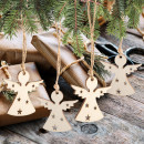 12 kleine Engel Anh&auml;nger aus Holz 5 cm mit Sternchen - Schutzengel Weihnachtsengel