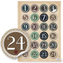 24 braune Papiertüten + Vintage Aufkleber mit Zahlen 1-24 zum Basteln eines DIY Adventkalenders