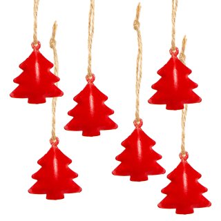 6 kleine Bäume aus Metall zum Aufhängen - Weihnachtsbaumanhänger rot 4 cm