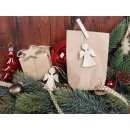 12 kleine Weihnachtsbaumanh&auml;nger aus Holz 5 cm Stern + Engel + Baum mit silberfarbenem Rand