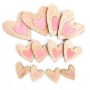 12 kleine Holzherzen Streudeko Natur rosa Glitzer - Geschenk Herzen zum Streuen Verpackung Verzierung
