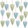 16 Herzanhänger Frühlingsdeko grün türkis blau - Herzen zum Aufhängen mit Schnur 7 cm aus Metall