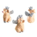3 Gl&uuml;cksschweine Figuren 5 cm silber beige mit Silber Krone + Fl&uuml;gel