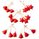 Gro&szlig;es Weihnachtsanh&auml;nger Set - 6 x 3 weihnachtliche Anh&auml;nger Herz Stern Baum rot