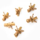 6 kleine Holzklammern mit Hirsch Kopf Geweih - Dekoklammer gold Weihnachten