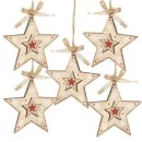 5 Sterne Anh&auml;nger Weihnachtsanh&auml;nger aus Holz natur rot gold - Sternanh&auml;nger