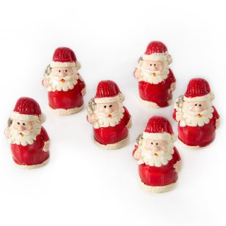 6 mini Weihnachtsmann Figuren rot beige - Weihnachtsdeko Miniatur 4 cm