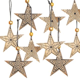 9 Sterne Anhänger aus Holz - Holzsterne dunkelbraun natur 6 cm