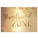 Schild Stressfreie Zone 31 x 21 cm gold mit Ginkgo - Wandbild T&uuml;rschild Deko Sauna Spa