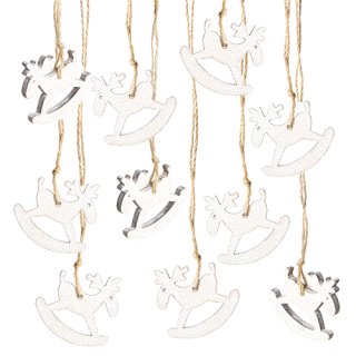 10 Schaukelpferd Weihnachtsanhänger aus Holz weiß