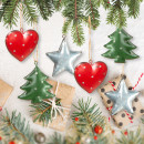 9 edle Weihnachtsanhänger Herz Baum Stern grün rot Silber Baumschmuck Metall Anhänger mit Schnur 