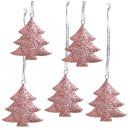 5 kleine Weihnachtsanhänger Baum rosa Silber glitzernd 7 cm - Weihnachtsdeko Weihnachten