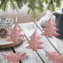 5 kleine Weihnachtsanh&auml;nger Baum rosa Silber glitzernd 7 cm - Weihnachtsdeko Weihnachten