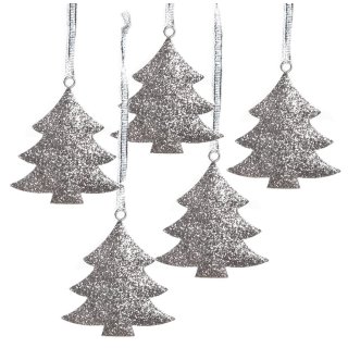 Weihnachtsbaum Anhänger silber glitzernd 8 cm aus Metall