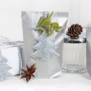 Weihnachtsbaum Anh&auml;nger in silber glitzernd  - 7 cm - aus Metall- Weihnachtsdeko zum Aufh&auml;ngen
